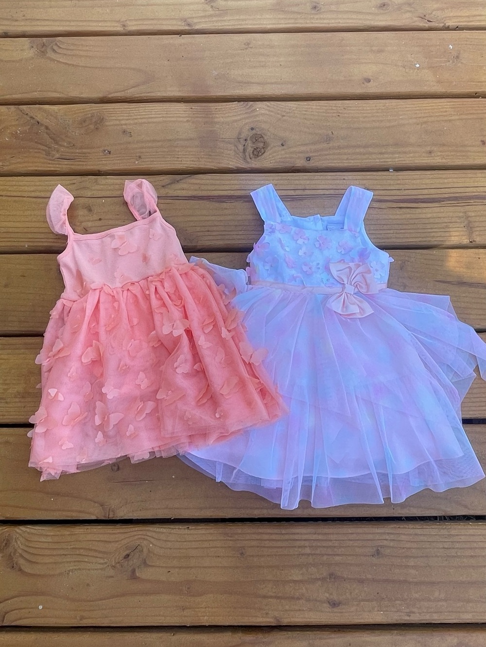 Girls Floral Appliqué Tulle Party Dresses - Pink & Light Lavender